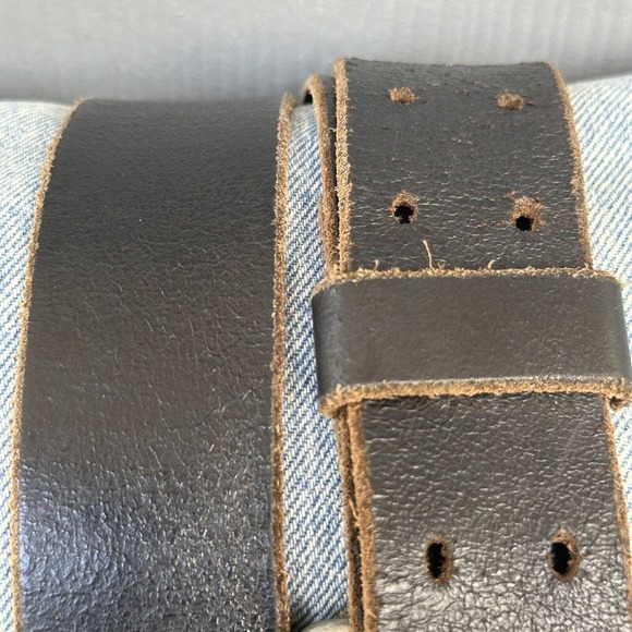 Vintage 90s Grunge Punk Leather Nickel Buckle Leather Belt - Dark Brown, 40” - Picture 3 of 9